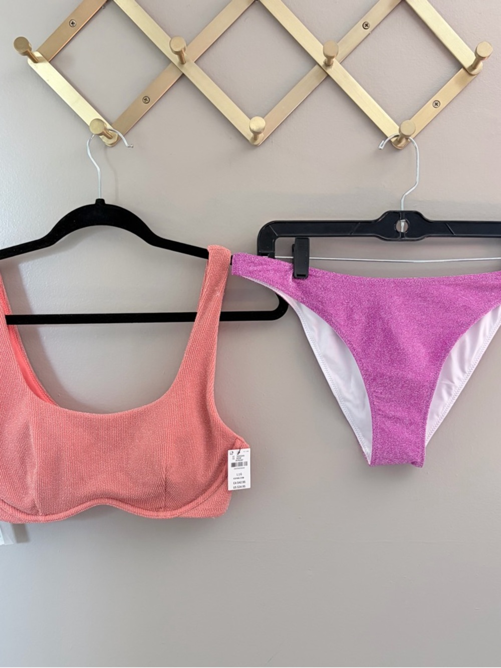 NWT PINK Victoria’s Secret Shimmer Colorblock Bikini Set Large - Picture 2 of 11